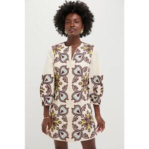 TUCKERNUCK Citron and Slate Blue Embroidered Long Sleeve Rhoda Tunic Dress 10NWT